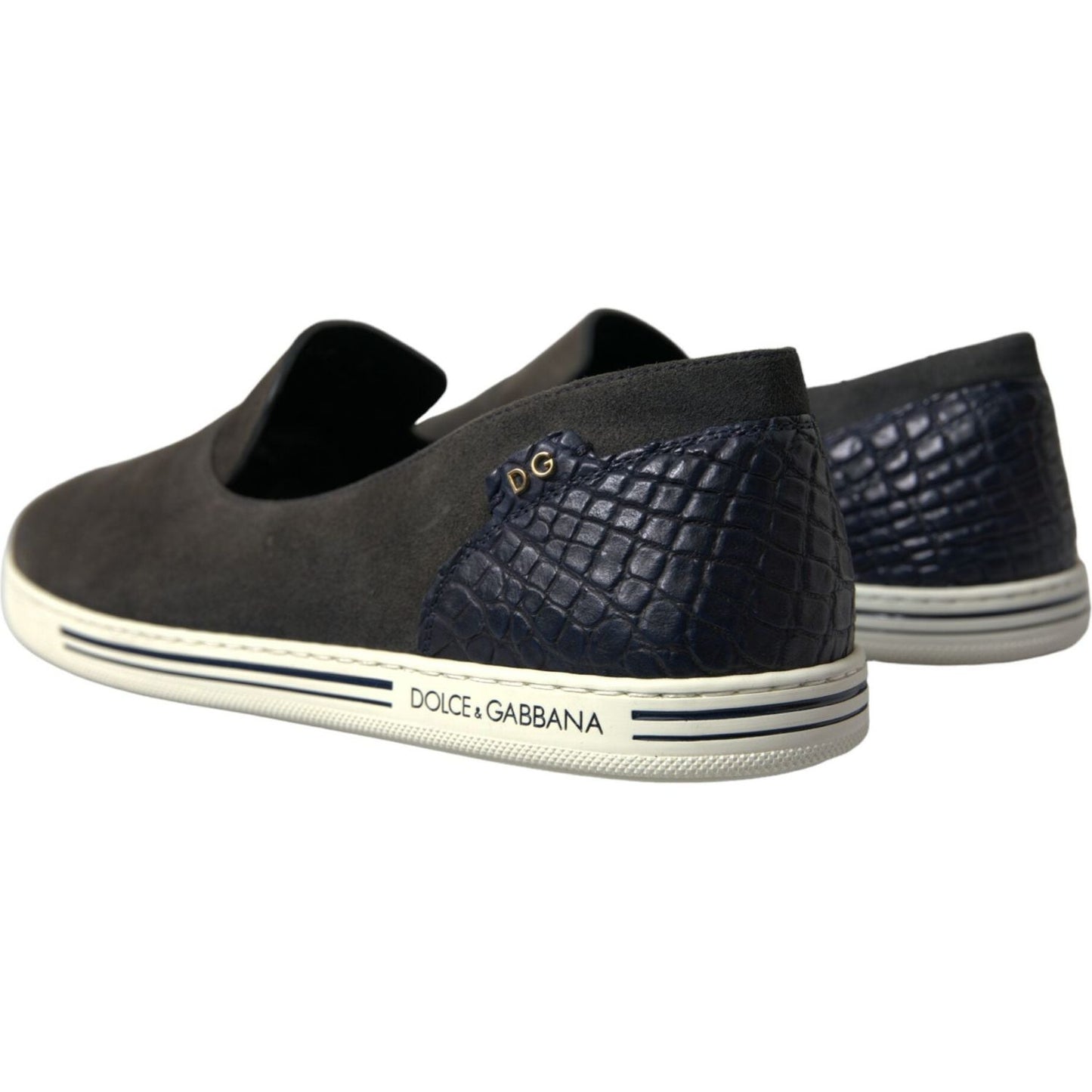 Dolce & Gabbana Elegant Blue Suede & Crocodile Slippers Dolce & Gabbana