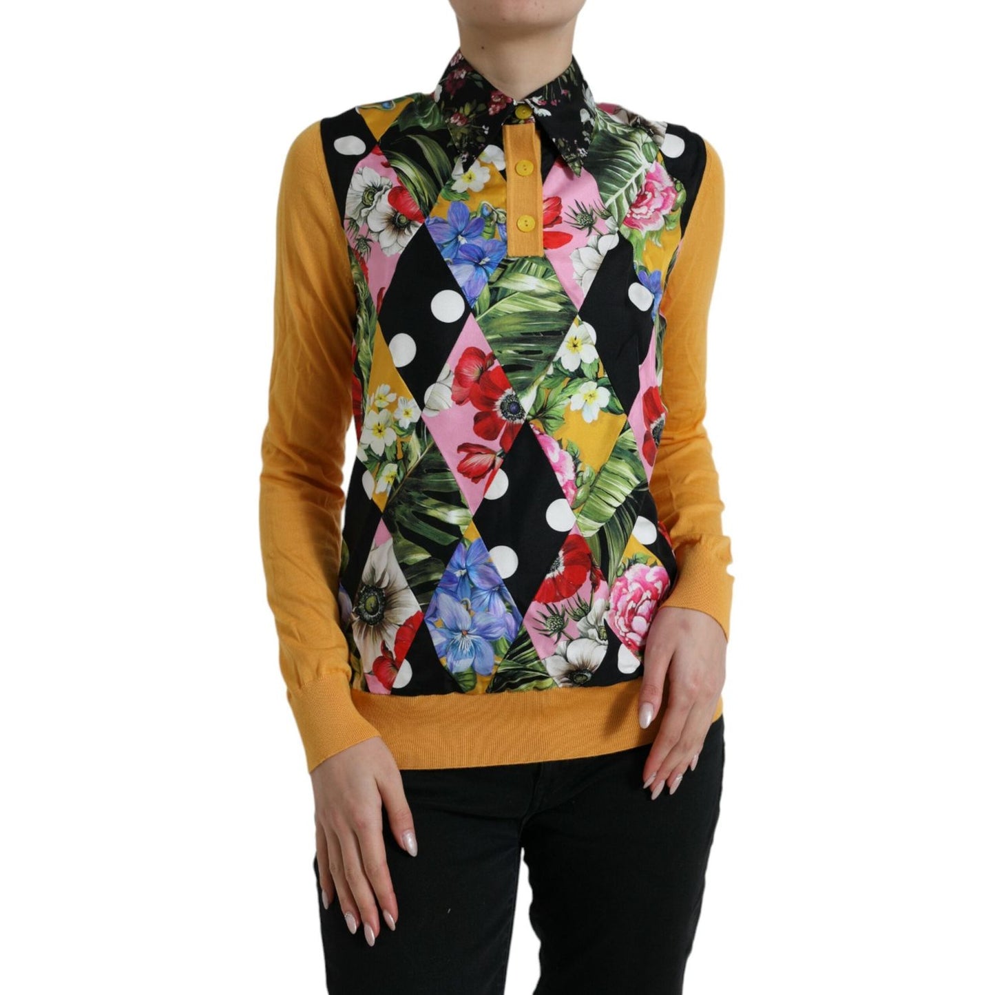 Dolce & Gabbana Elegant Patchwork Henley Silk Blend Sweater Dolce & Gabbana