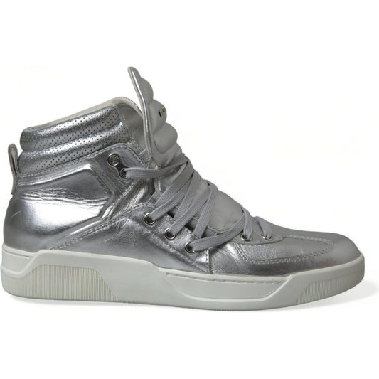 Dolce & Gabbana Silver Leather High-Top Sneakers Dolce & Gabbana