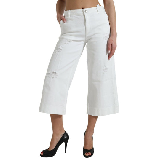 Dolce & Gabbana Elegant White Mid-Waist Denim Cropped Jeans Dolce & Gabbana