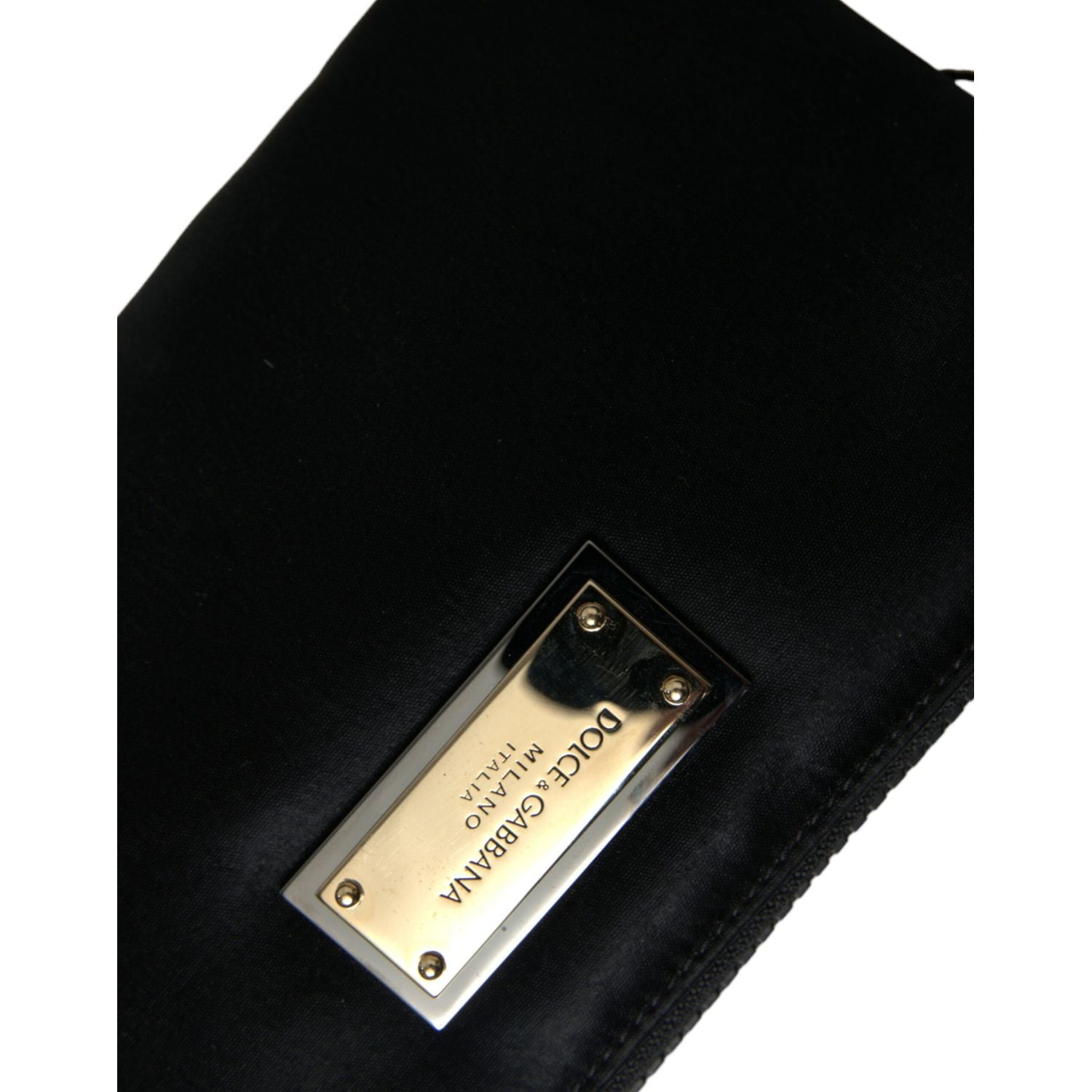 Dolce & Gabbana Black Nylon Logo Plaque Keyring Pouch Clutch Bag