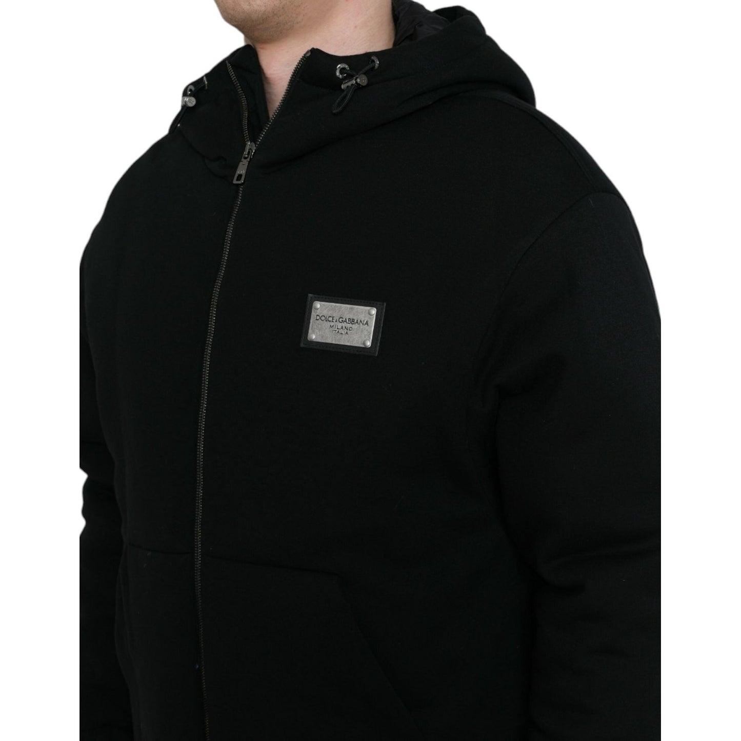 Dolce & Gabbana Elegant Black Bomber Jacket with Hood Dolce & Gabbana