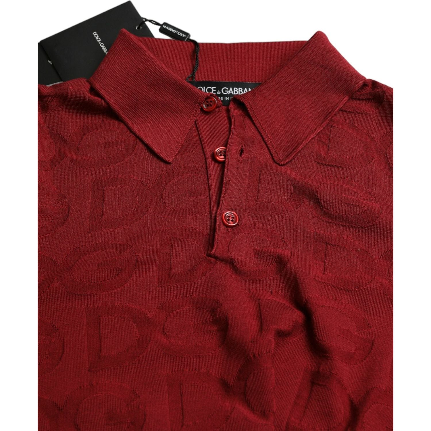 Dolce & Gabbana Maroon Collared Short Sleeve Silk T-shirt