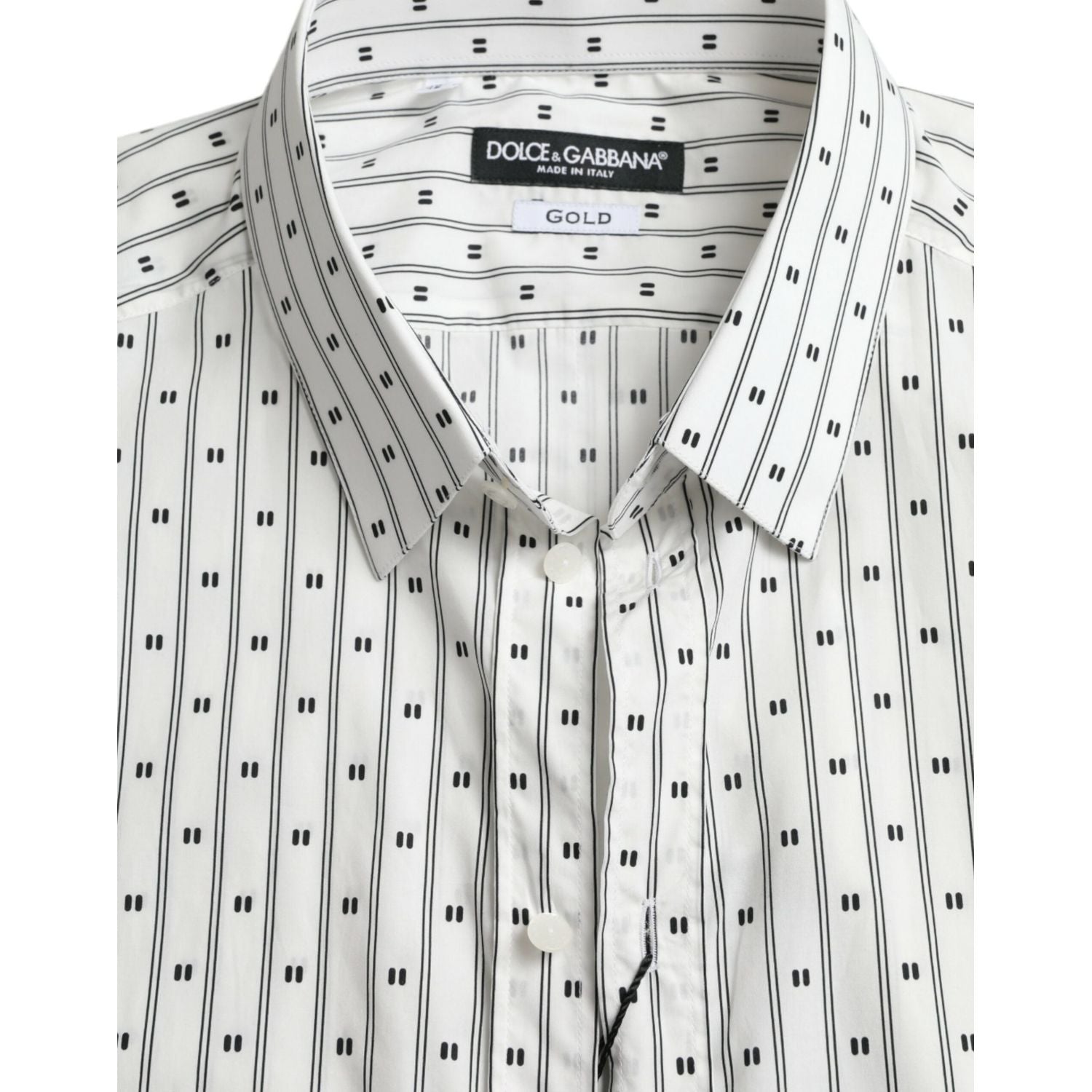Dolce & Gabbana White Patterned Men GOLD Formal Dress Shirt