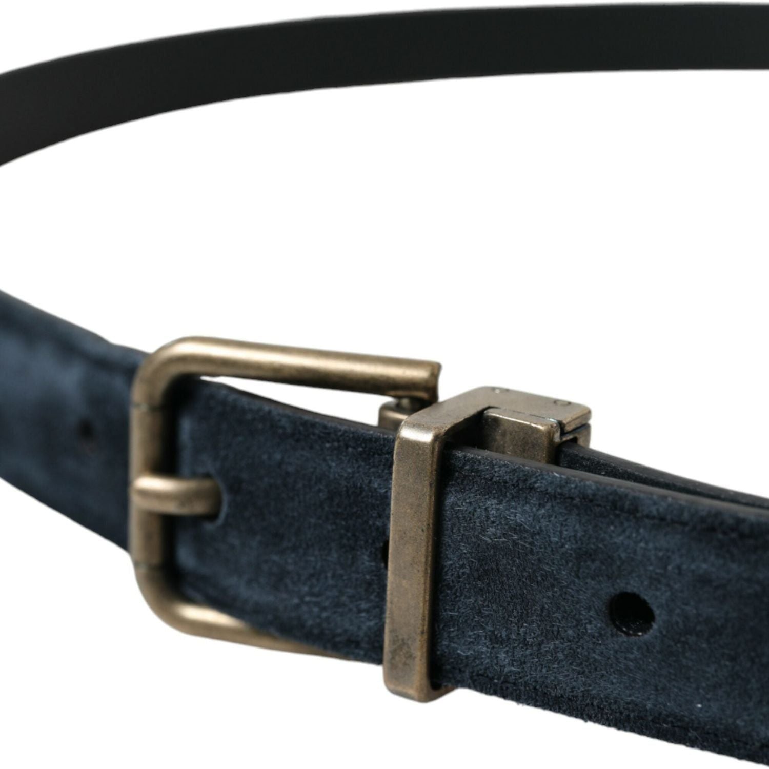 Dolce & Gabbana Blue Suede Leather Gold Metal Buckle Belt