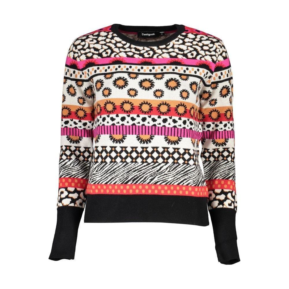 Desigual Chic Pink Contrast Crew Neck Sweater Desigual