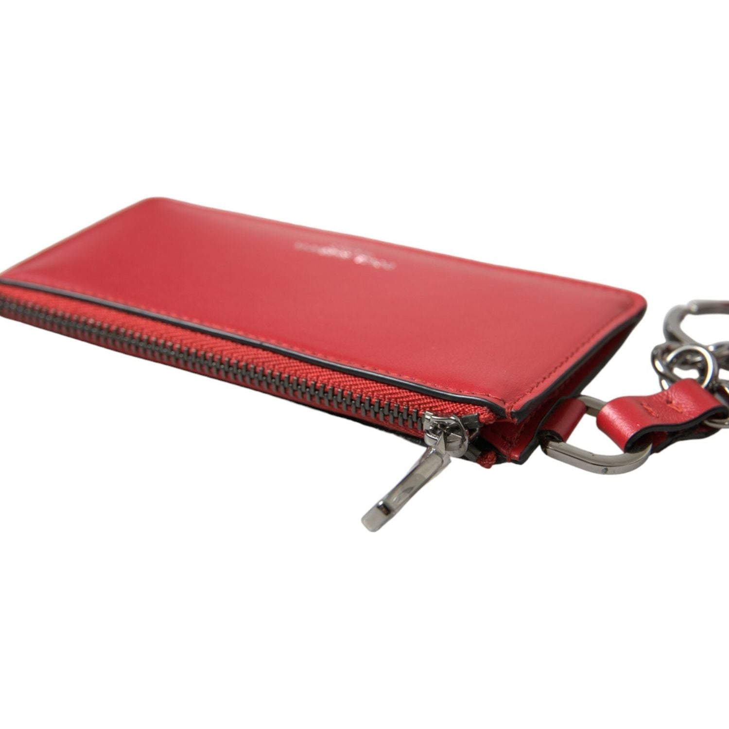 Dolce & Gabbana Red Leather Silver Metal Logo Strap Pouch Airpods Case