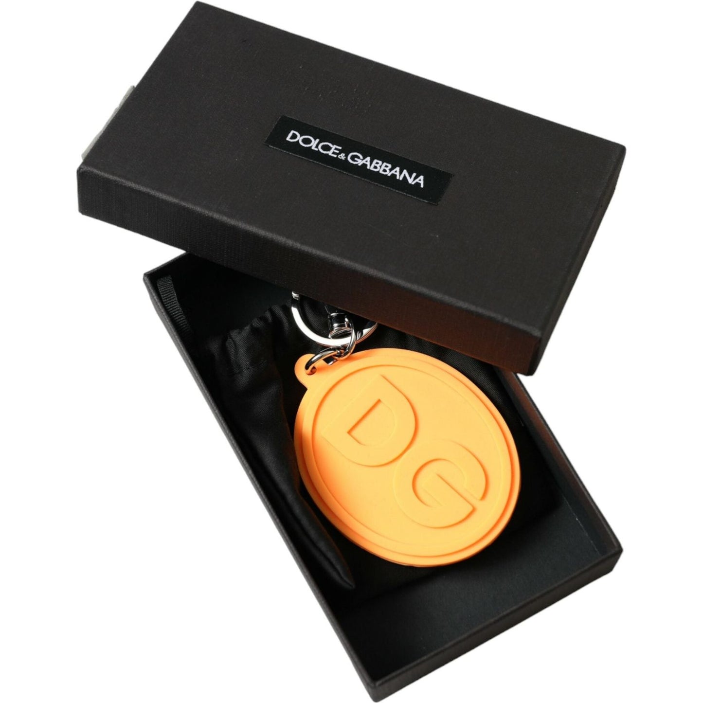 Dolce & Gabbana Elegant Orange Charm Keyring with Silver Detail Dolce & Gabbana