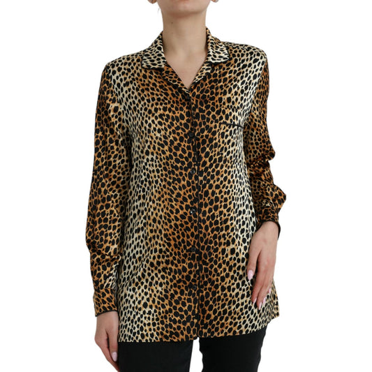 Dolce & Gabbana Elegant Brown Animal Print Silk Blouse Dolce & Gabbana