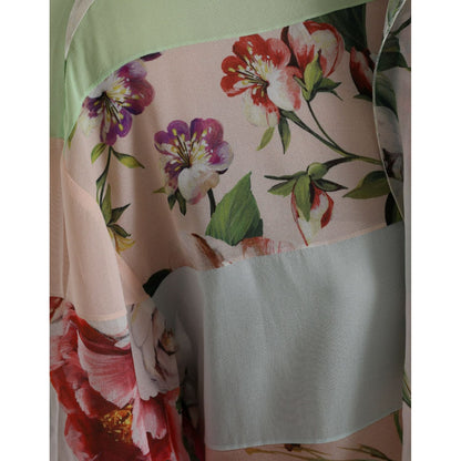 Dolce & Gabbana Multicolor Floral Patchwork Ascot Collar Top