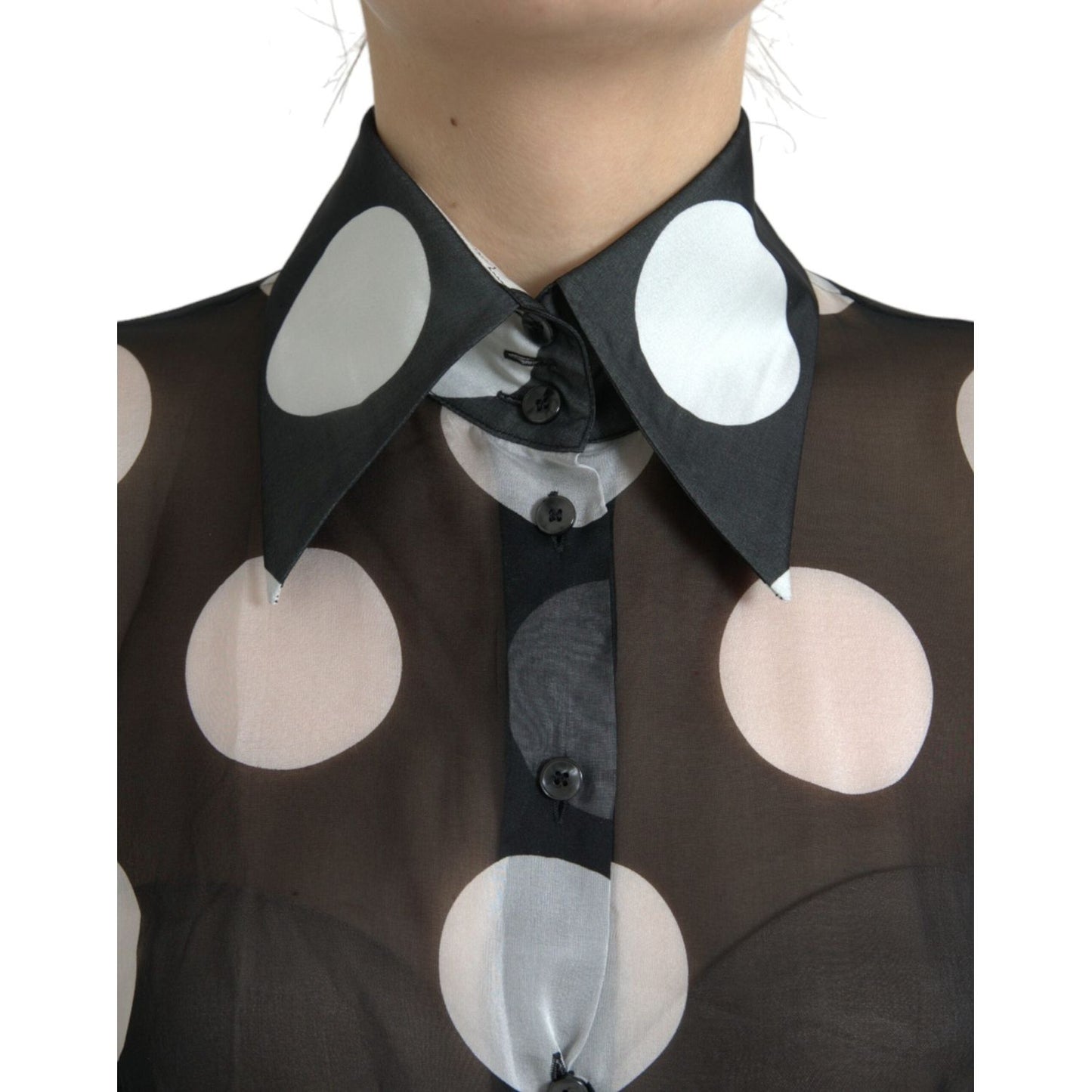 Dolce & Gabbana Silk Collared Button-Up Blouse in Black & White Dolce & Gabbana