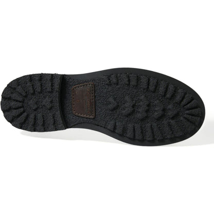 Dolce & Gabbana Black Leather Military Combat Boots Shoes