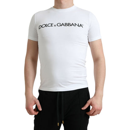 Dolce & Gabbana White Logo Print Cotton Crew Neck T-shirt