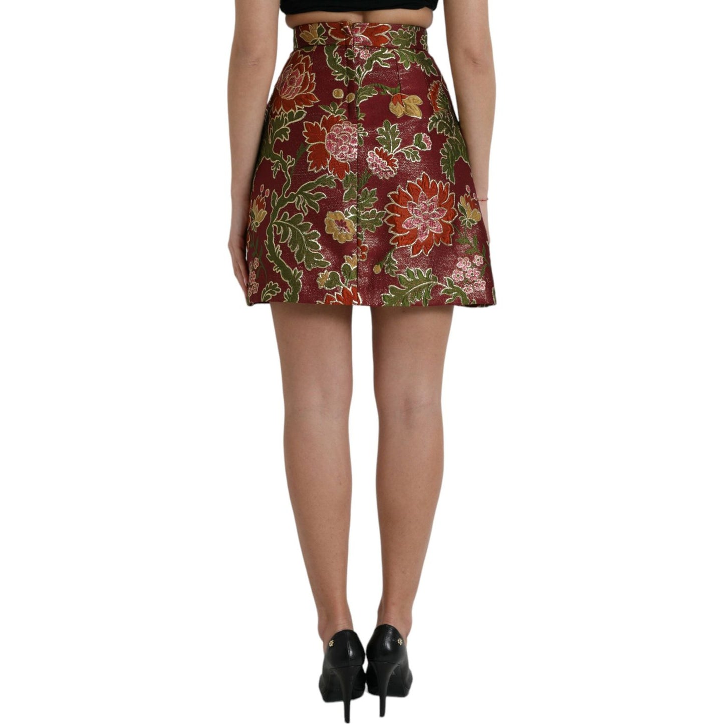 Dolce & Gabbana Maroon Floral Jacquard Mini Skirt Dolce & Gabbana