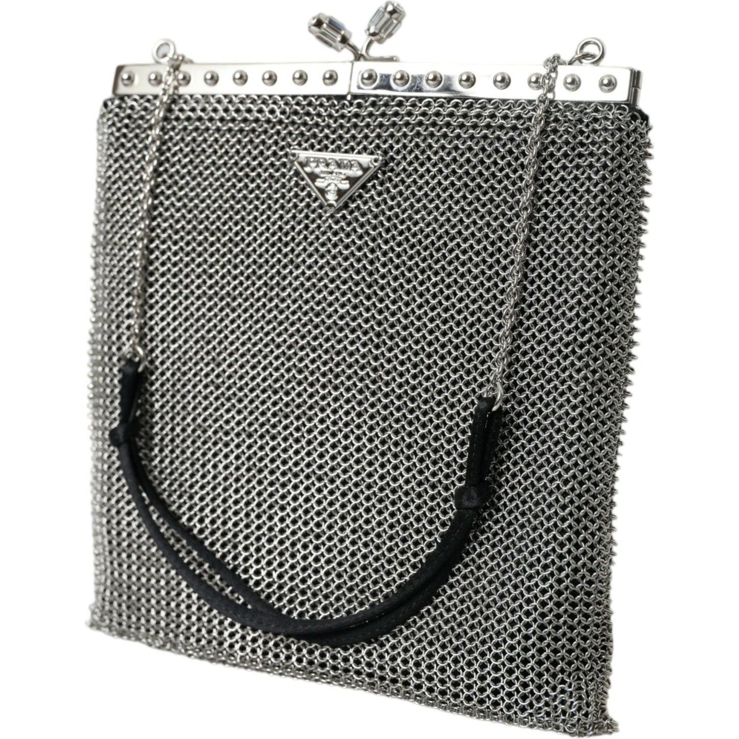 Prada Elegant Silver Mesh Shoulder Evening Bag Prada