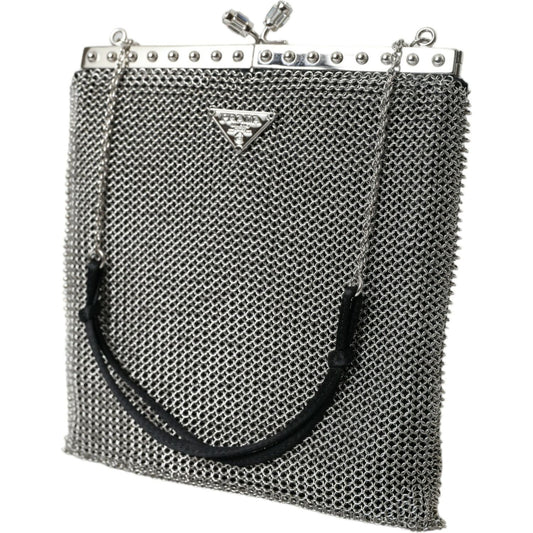 Elegant Silver Mesh Shoulder Evening Bag