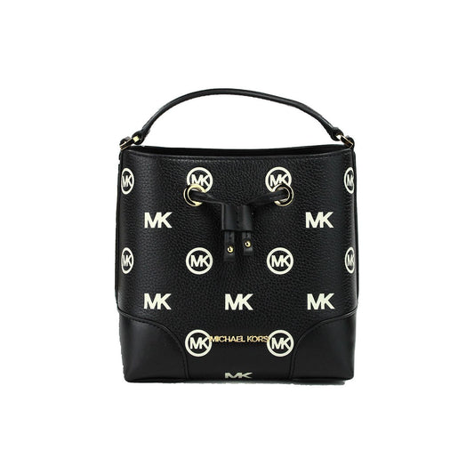 Michael Kors Mercer Small Black Embossed Drawstring Bucket Messenger Bag Purse Michael Kors