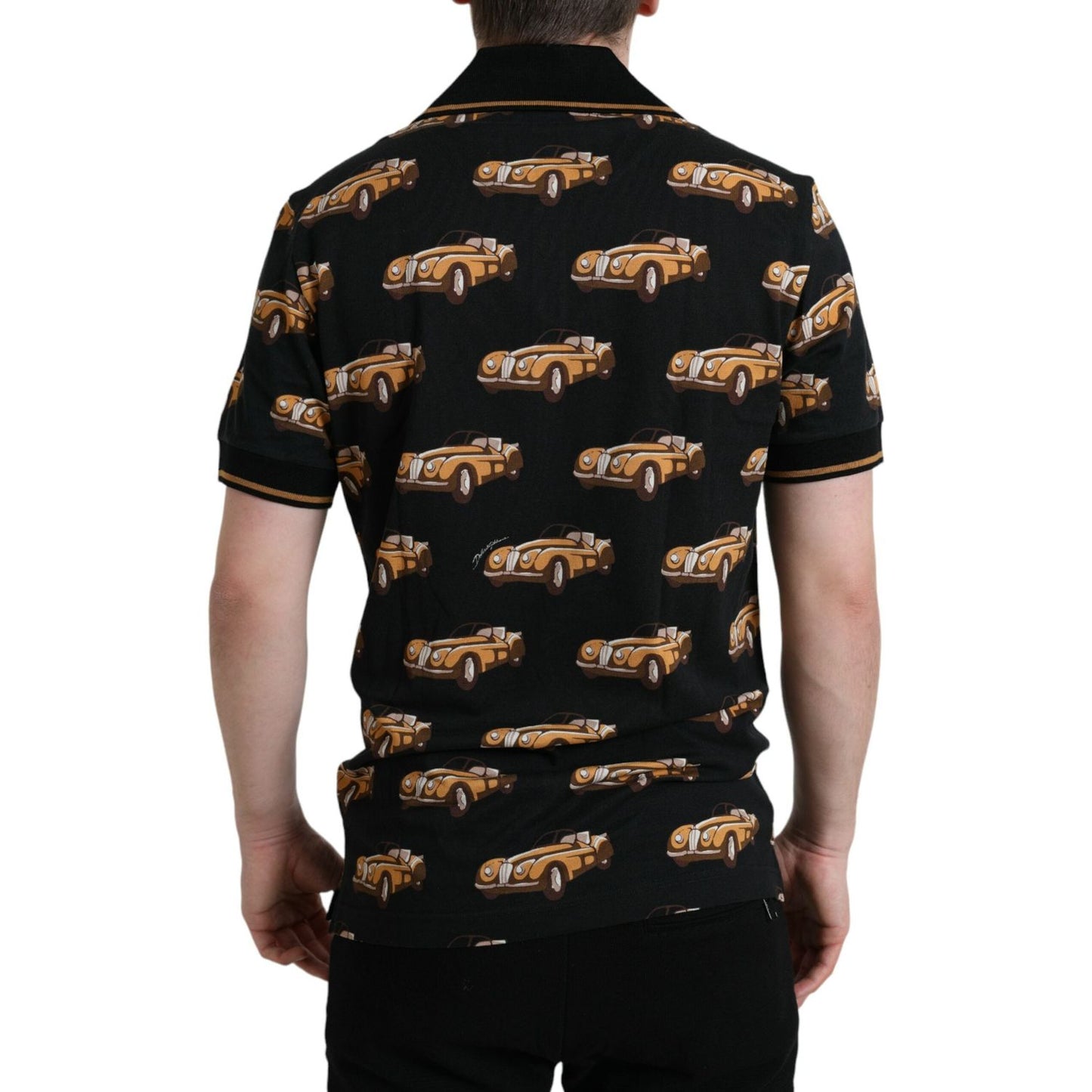 Dolce & Gabbana Black Car Print Short Sleeve Polo T-shirt Dolce & Gabbana