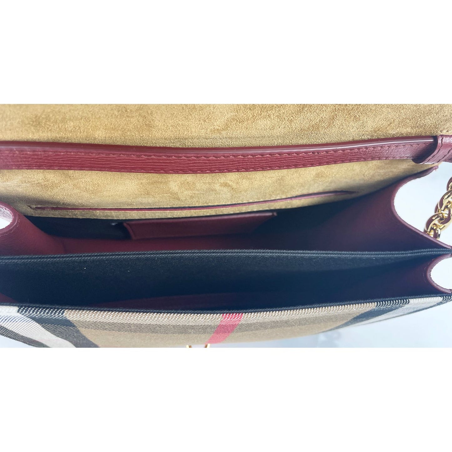 Burberry Macken Small Crimson House Check Leather Crossbody Bag Burberry