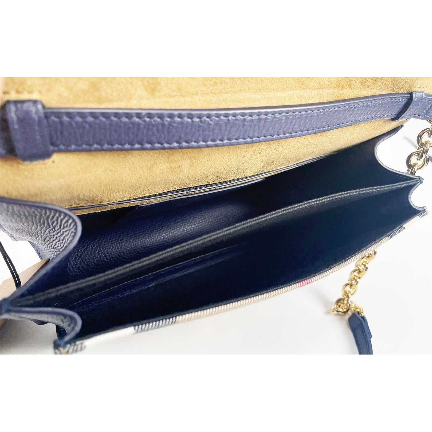 Burberry Macken Small Regency Blue House Check Leather Crossbody Bag Burberry