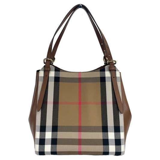 Burberry Small Canterby Tan Leather Check Canvas Tote Bag Purse Burberry