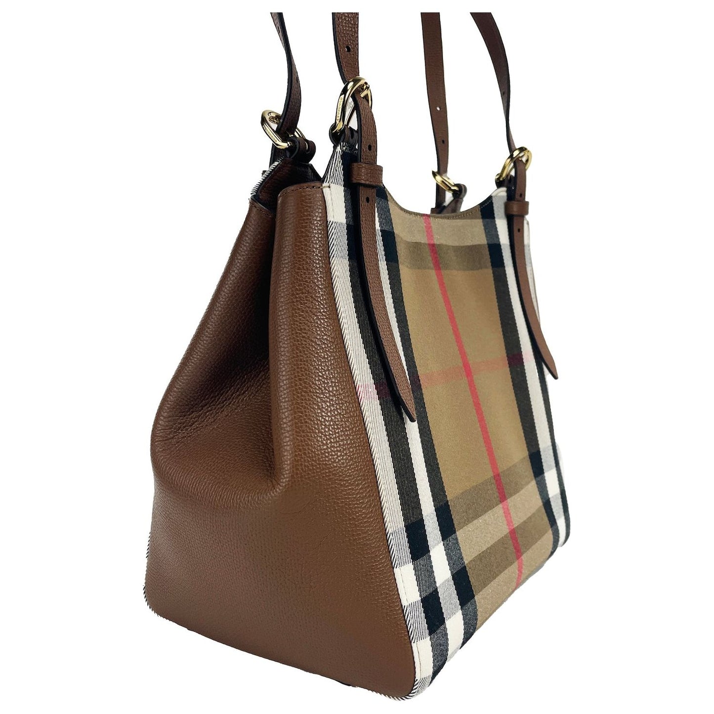 Burberry Small Canterby Tan Leather Check Canvas Tote Bag Purse Burberry