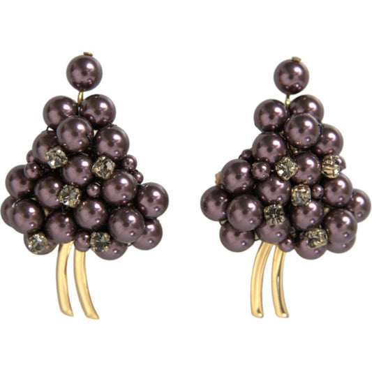 Dolce & Gabbana Purple Grape Pearl Sicily Gold Brass Floral Clip On Earrings Dolce & Gabbana