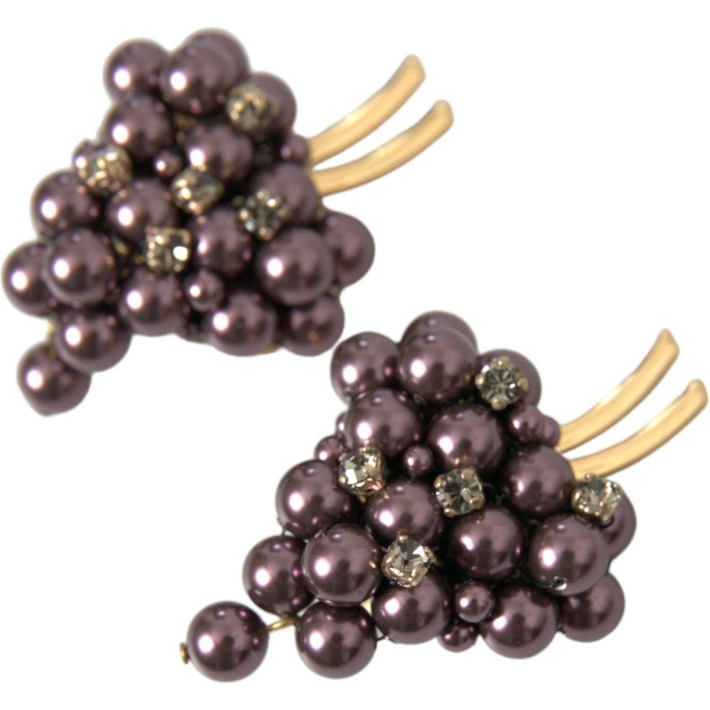 Dolce & Gabbana Purple Grape Pearl Sicily Gold Brass Floral Clip On Earrings Dolce & Gabbana