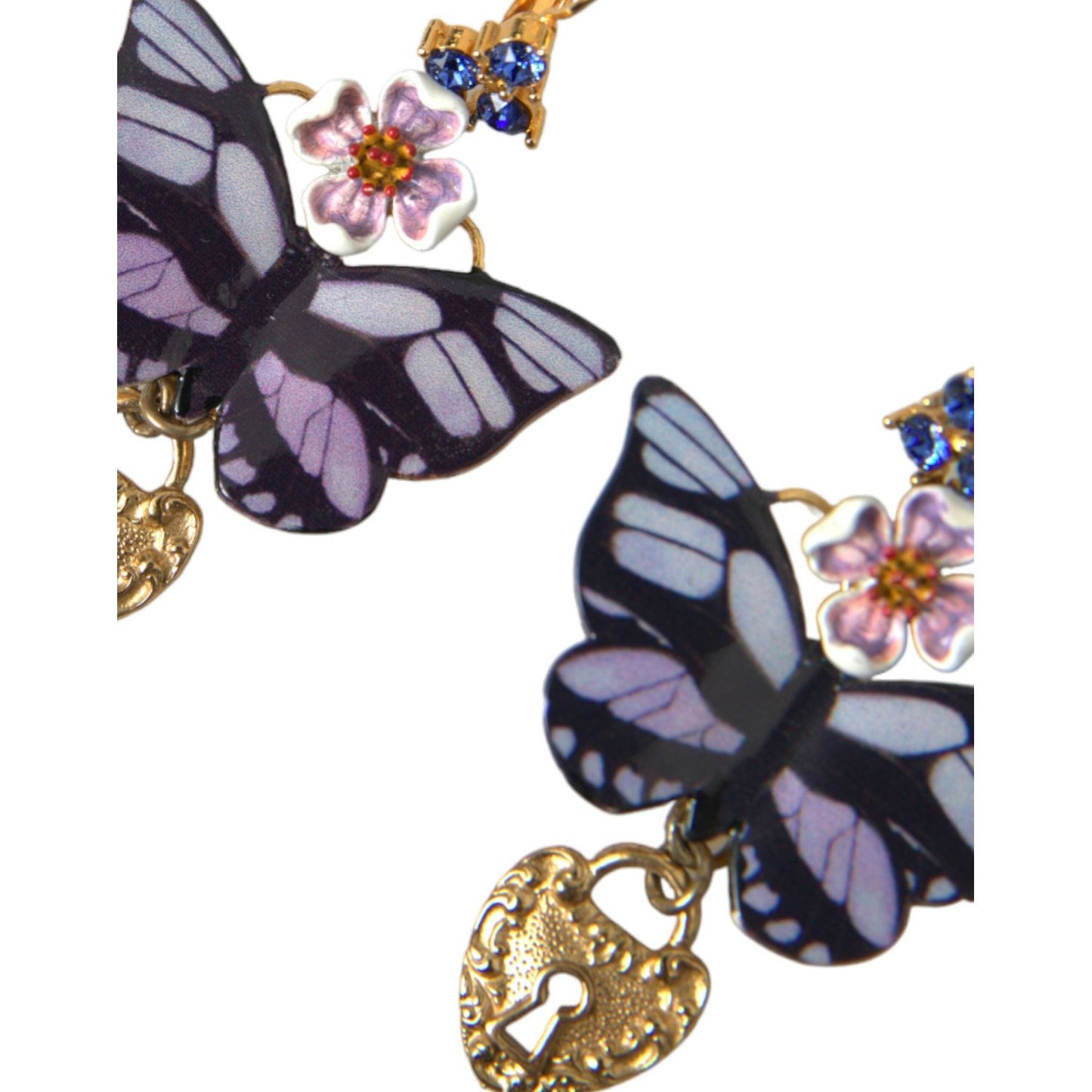 Dolce & Gabbana Gold Purple Crystal Butterfly Heart Locket Earrings Dolce & Gabbana