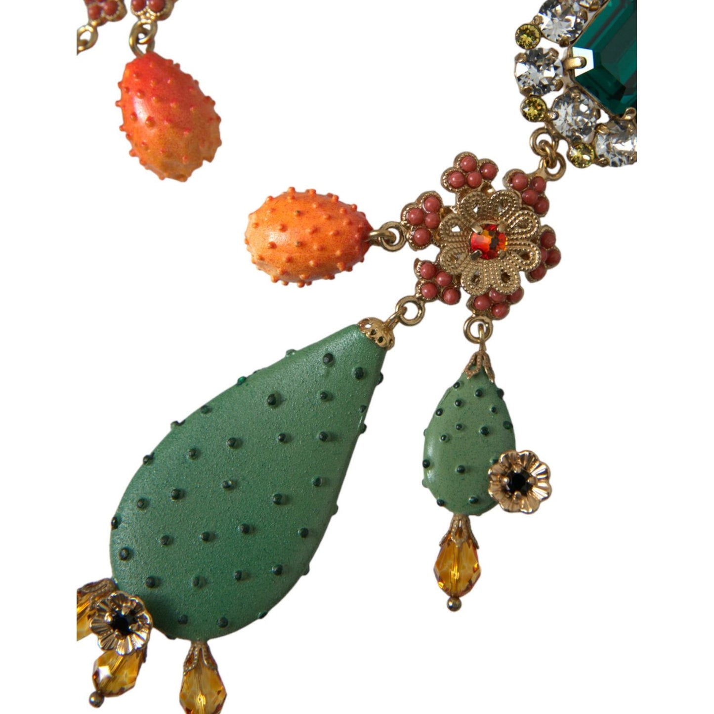 Dolce & Gabbana Green Cactus Crystal Clip On Jewelry Dangling Earrings Earrings Dolce & Gabbana