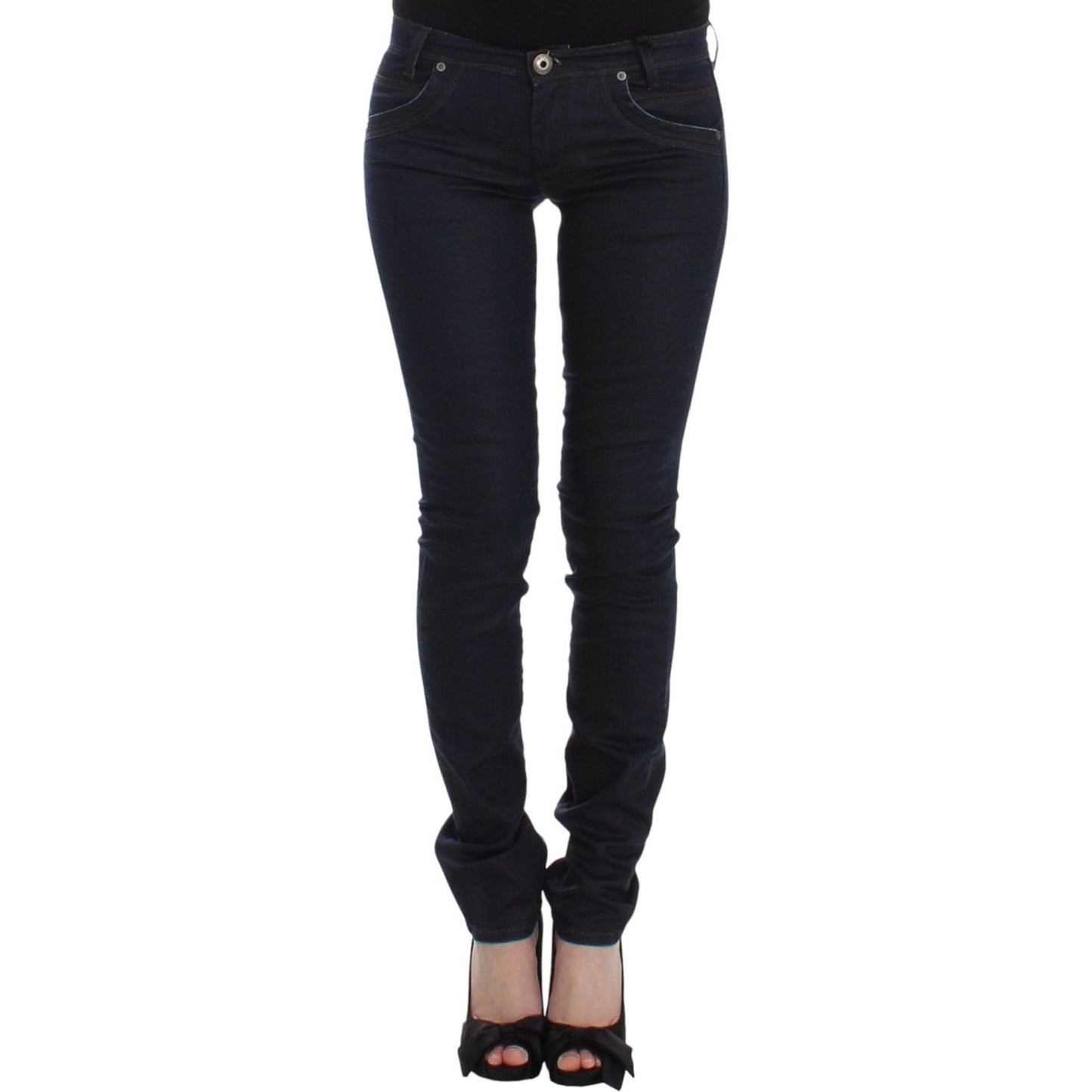 Ermanno Scervino Chic Dark Blue Slim Jeans for Elegant Style Ermanno Scervino