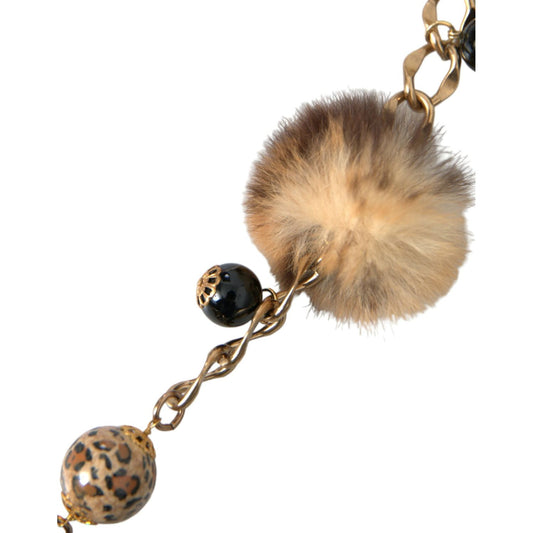 Dolce & Gabbana Gold Brass Leopard Fur Pearl Collier Chain Belt Dolce & Gabbana