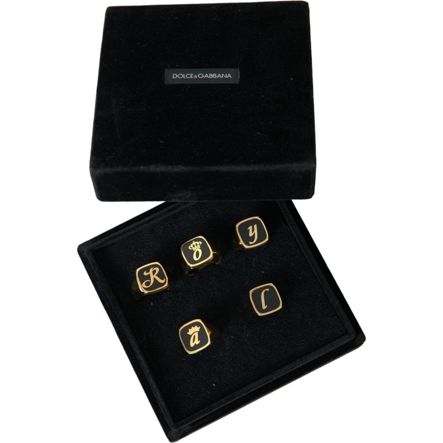 Dolce & Gabbana Gold Brass ROYAL Enamel Set of 5 Ring Ring Dolce & Gabbana