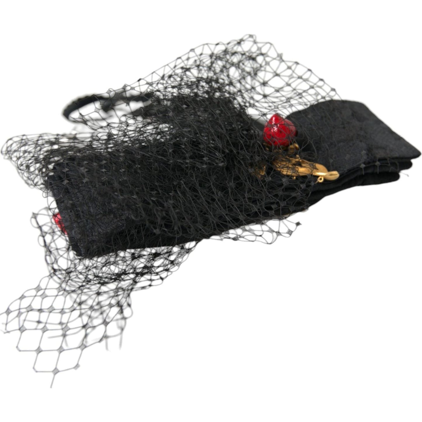 Dolce & Gabbana Black Strawberry Sicily Crystal Mesh Net Headband Diadem Dolce & Gabbana