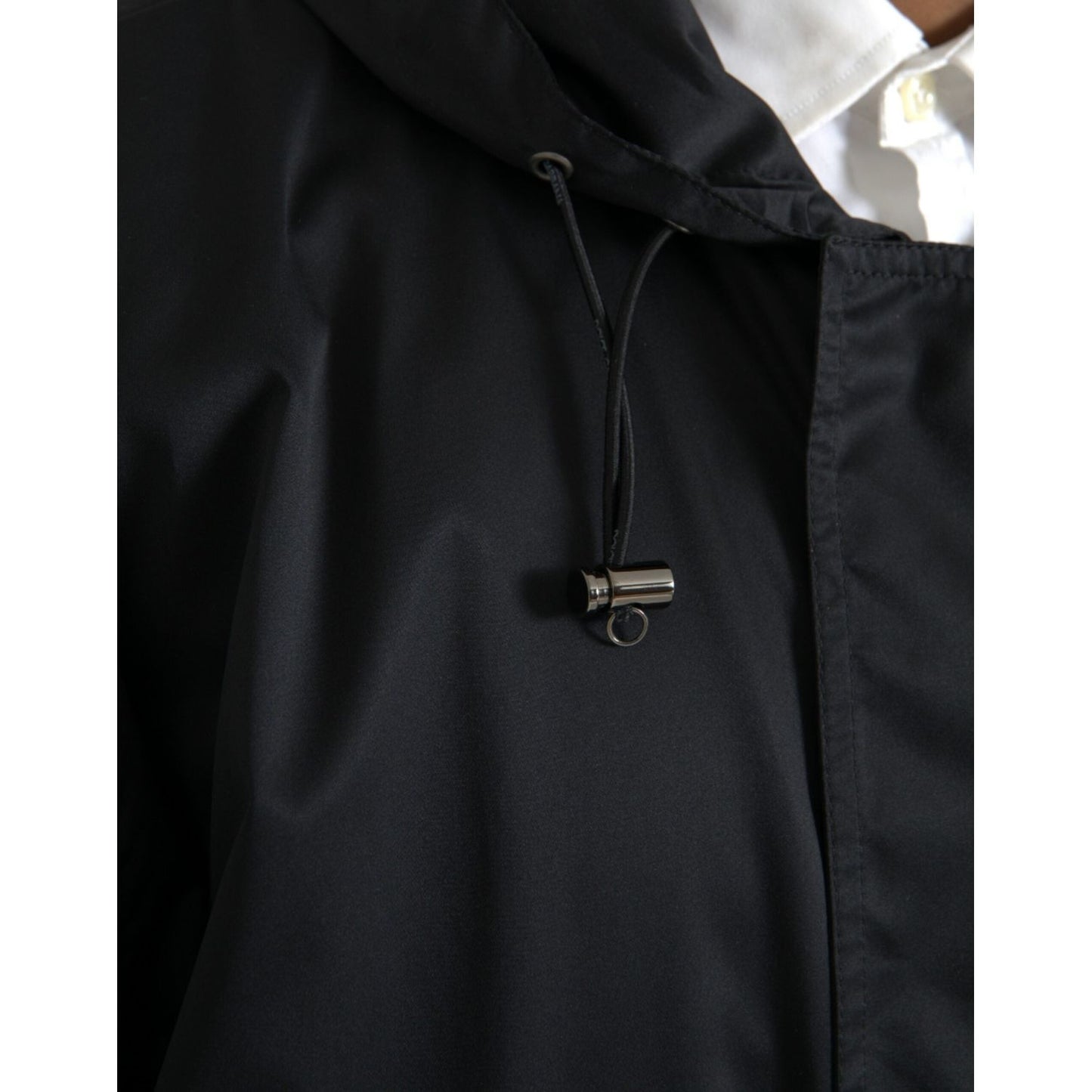 Dolce & Gabbana Black Polyester Hooded Long Windbreaker Jacket Dolce & Gabbana