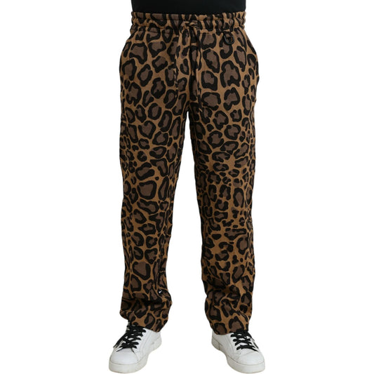 Dolce & Gabbana Brown Leopard Print Polyester Jogger Pants Dolce & Gabbana