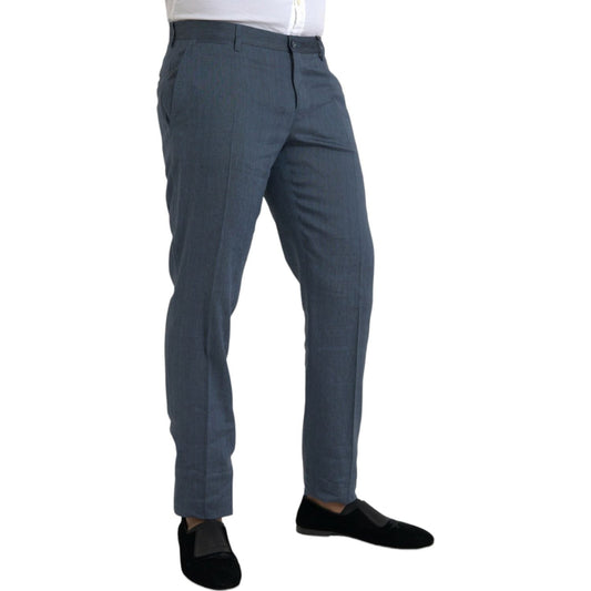 Dolce & Gabbana Blue Linen Silk Skinny Dress Pants Dolce & Gabbana