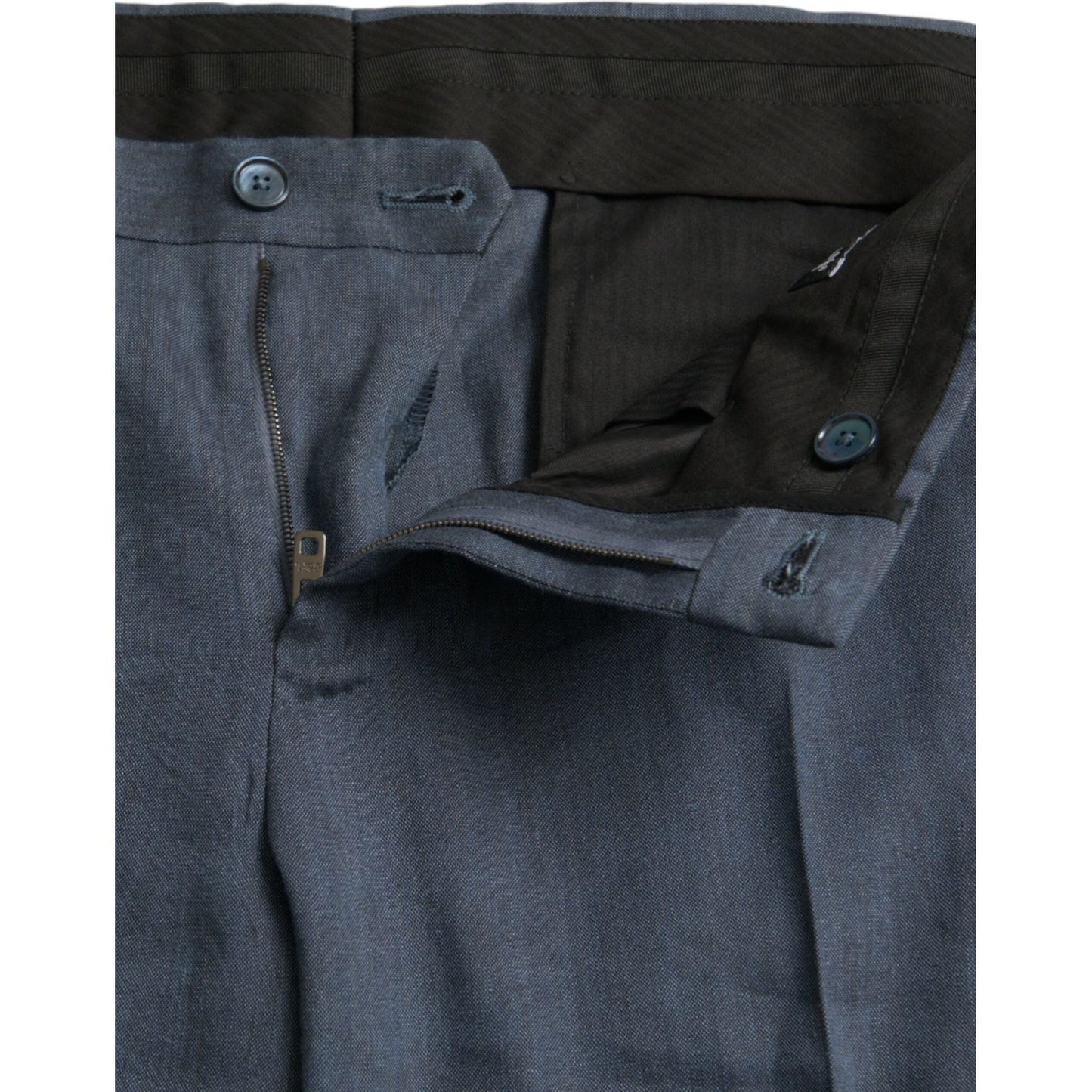 Dolce & Gabbana Blue Linen Silk Skinny Dress Pants Dolce & Gabbana