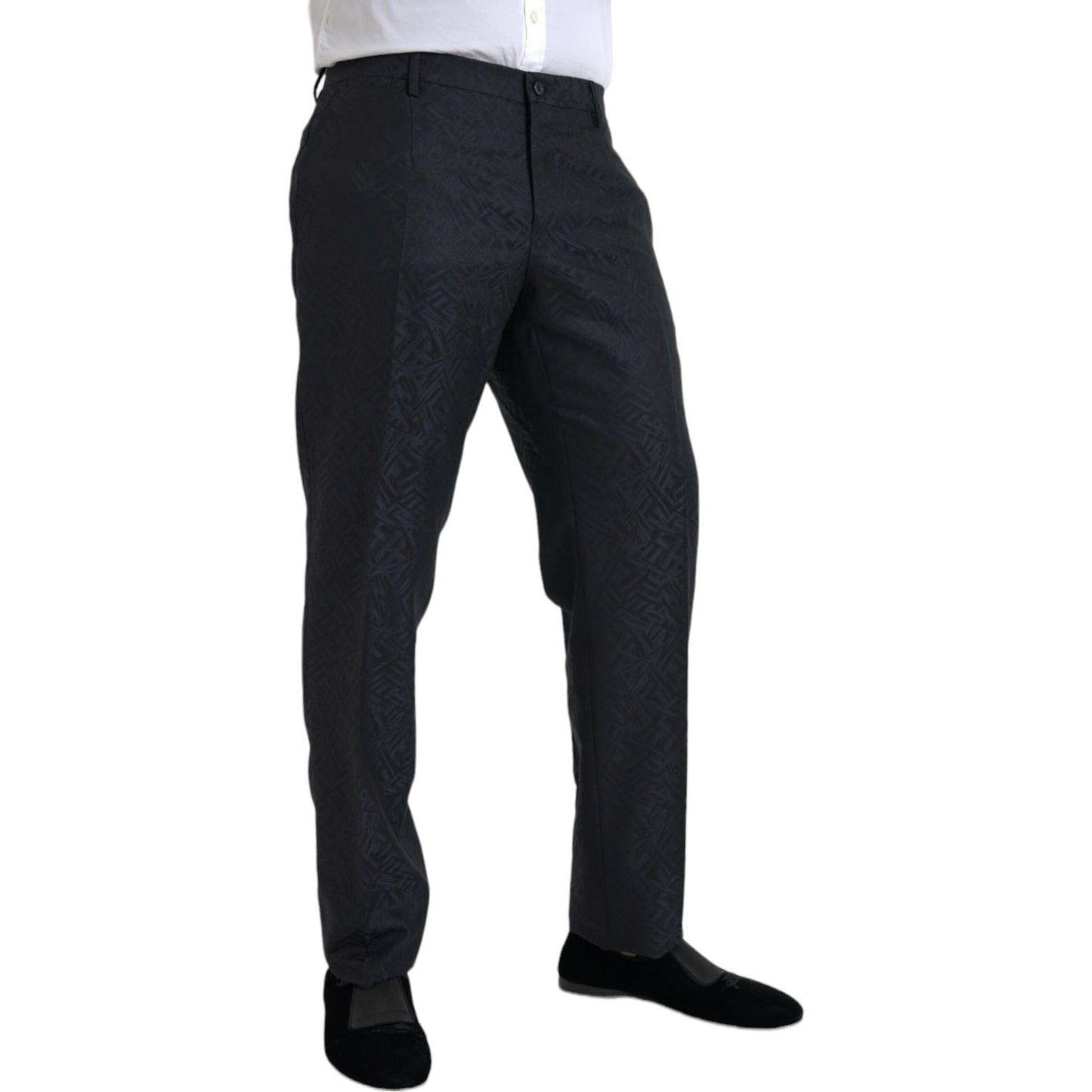 Dolce & Gabbana Blue Brocade Wool Skinny Men Dress Pants Dolce & Gabbana