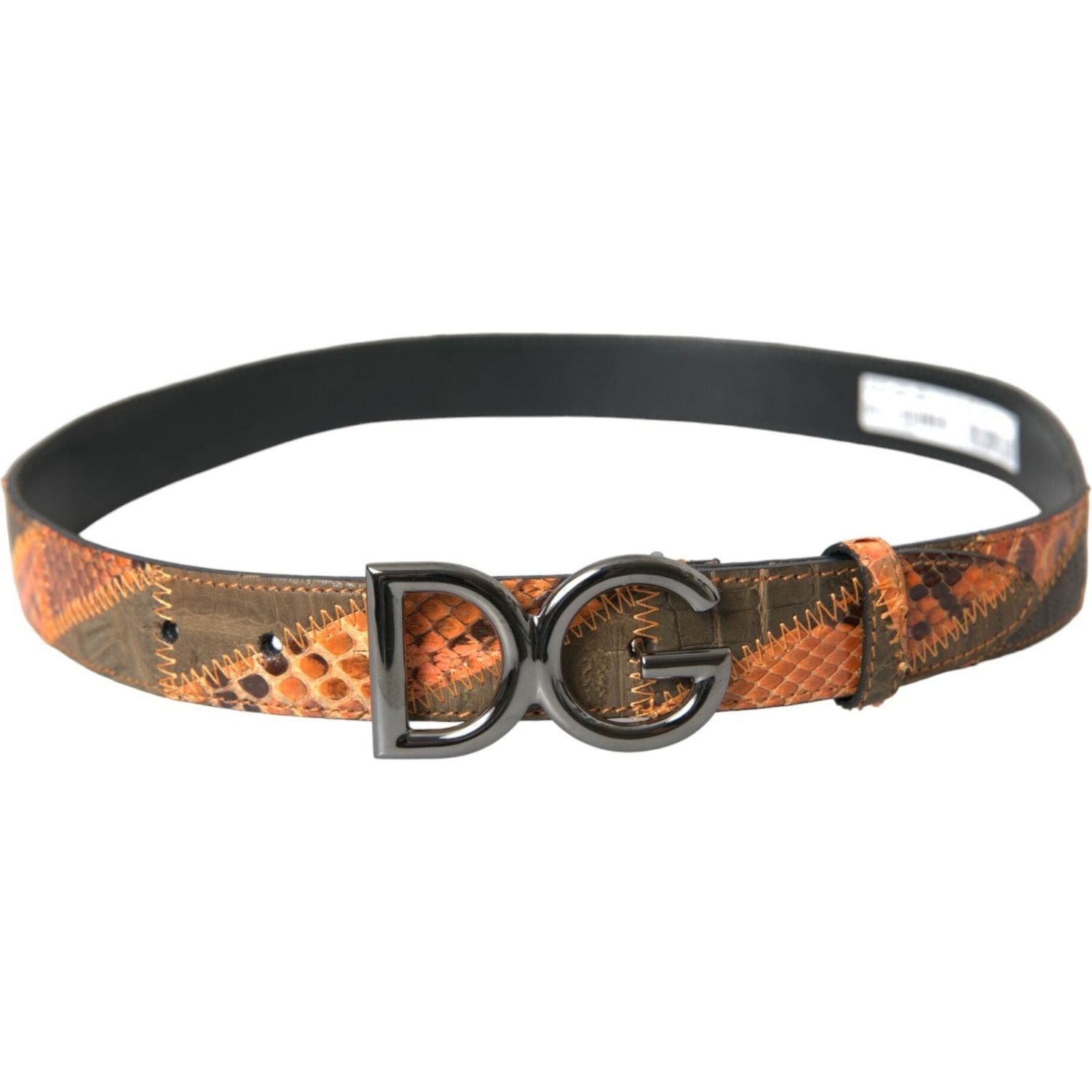 Dolce & Gabbana Patchwork Python Leather Logo Buckle Belt Men