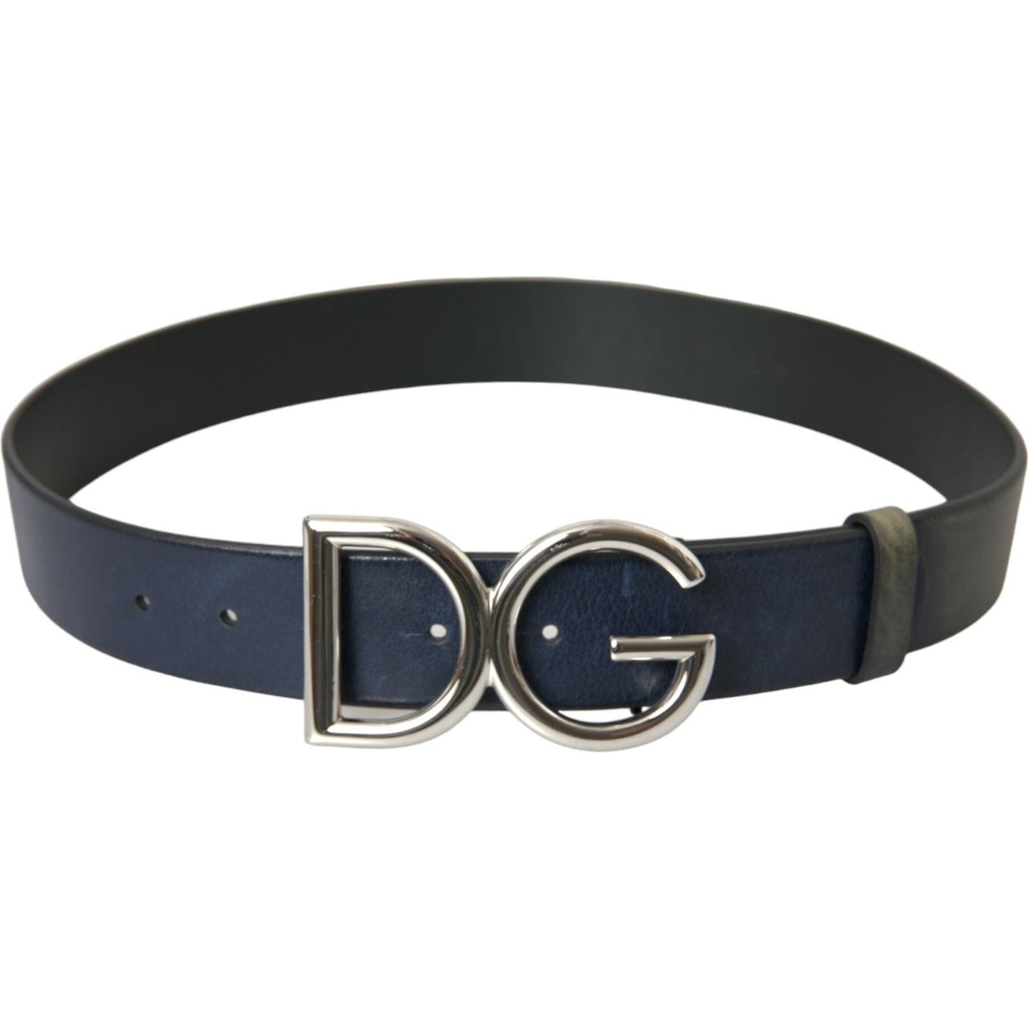 Dolce & Gabbana Blue Leather Silver Metal Logo Buckle Belt Men Dolce & Gabbana