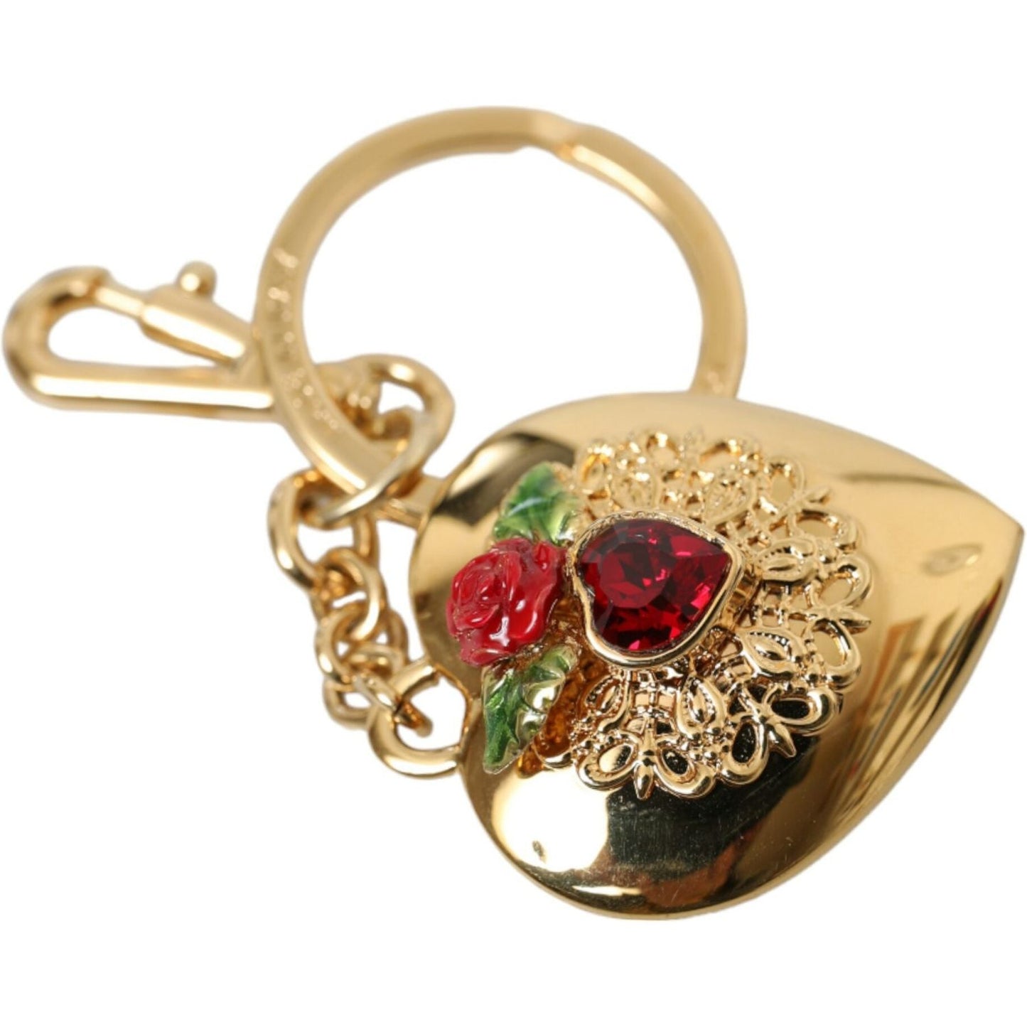 Dolce & Gabbana Metallic Gold Brass Heart Floral Pendant Keychain Keyring Dolce & Gabbana