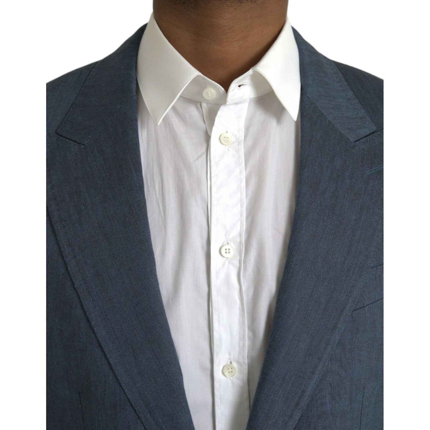 Dolce & Gabbana Blue Linen NAPOLI Single Breasted Coat Blazer Dolce & Gabbana