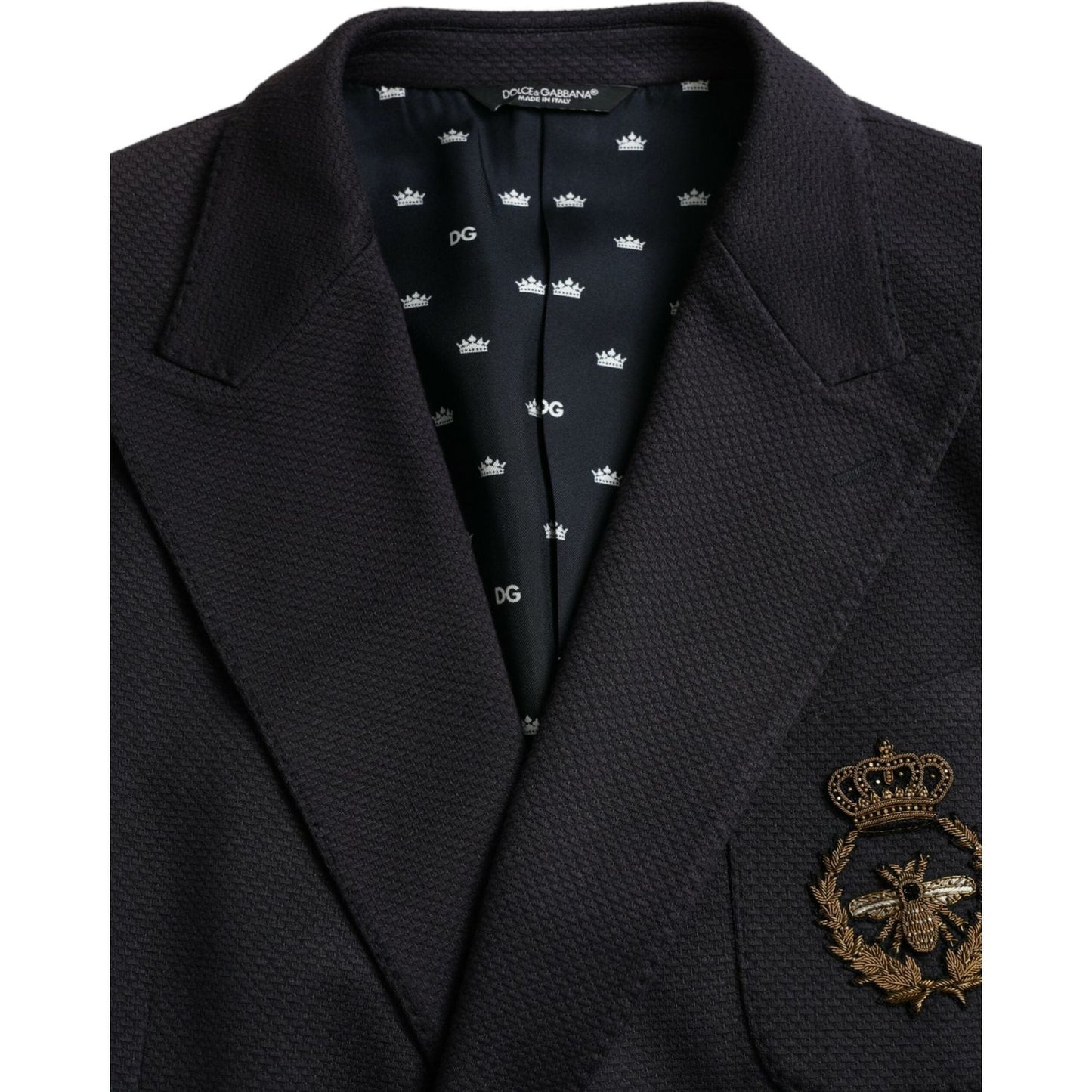 Dolce & Gabbana Dark Blue Crown Bee Double Breasted Blazer Dolce & Gabbana