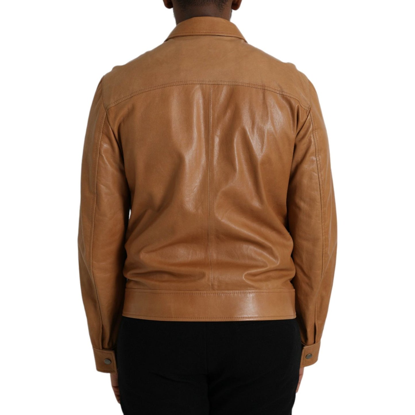 Dolce & Gabbana Brown Lamb Leather Full Zip Blouson Jacket Dolce & Gabbana