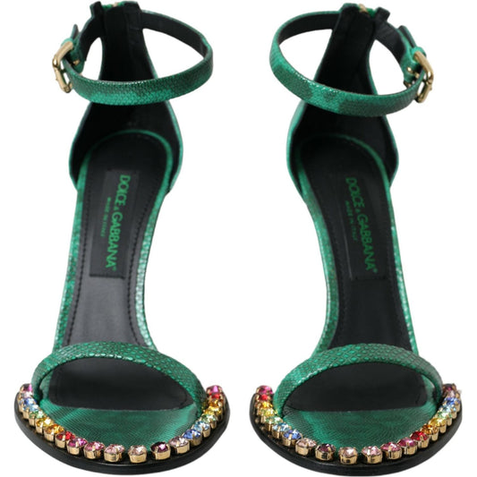 Dolce & Gabbana Green Exotic Leather Crystal Sandals Shoes Dolce & Gabbana