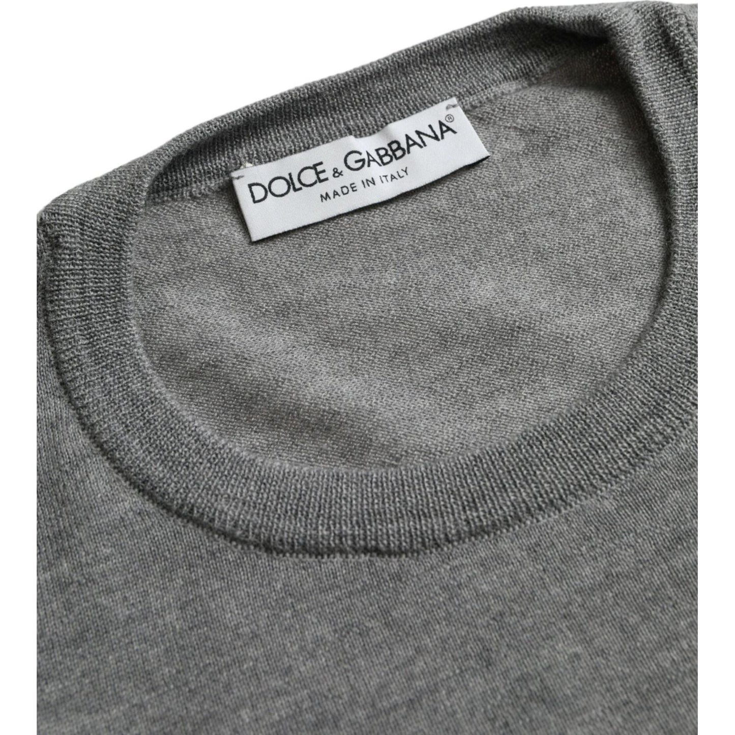 Dolce & Gabbana Ash Gray Wool Crew Neck Pullover Sweater Dolce & Gabbana