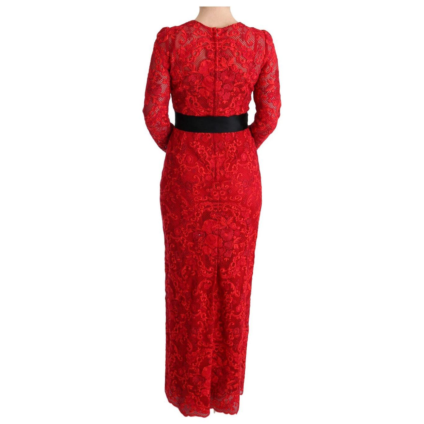 Dolce & Gabbana Elegant Red Sheath Dress with Silk Bow Belt WOMAN DRESSES Dolce & Gabbana