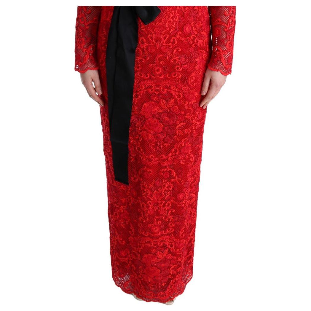 Dolce & Gabbana Elegant Red Sheath Dress with Silk Bow Belt WOMAN DRESSES Dolce & Gabbana