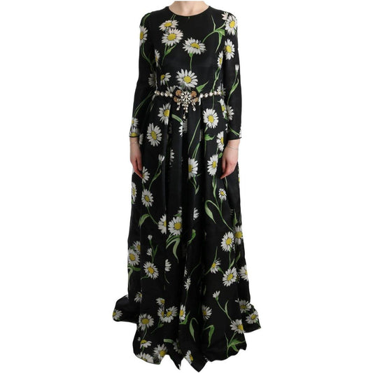 Dolce & Gabbana Multicolor Silk Sunflower Print Long Maxi Dress